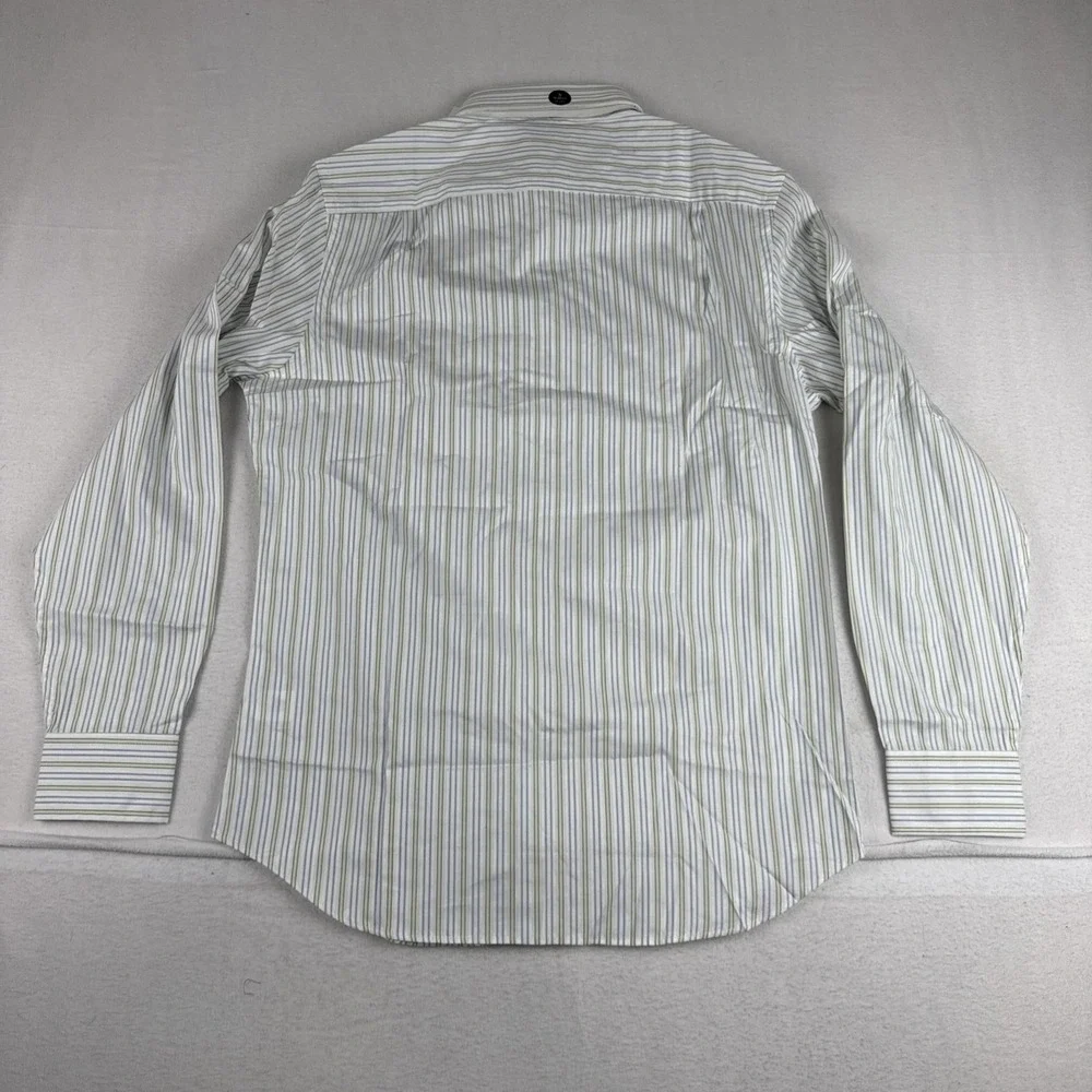New! Banana Republic Mens White Yellow Blue Striped Shirt S 14-14.5 Slim Fit